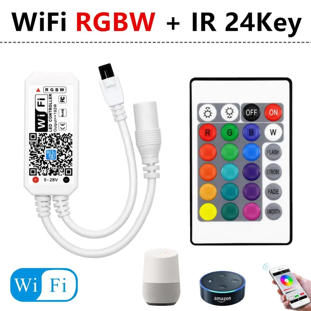 DC12-28V мини wifi RGB/RGBW контроллер полосы музыкальный контроллер Amazon Alexa Google домашний телефон wifi контроллер для полосы светильник - Цвет: IR24K WIFI RGBW 5pin