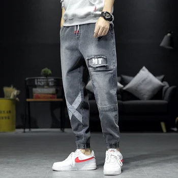

Autumn New Jeans Men Fashion Washed Retro Patch Denim Trousers Man Streetwear Wild Hip Hop Loose Harem Jeans Pants Male M-5XL