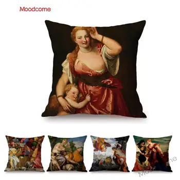 

Italy Venetian school Paolo Veronese Famous Oil Painting Jesus Venus Angel Bible Store Pillow Cover Linen Sofa Cushion Cover