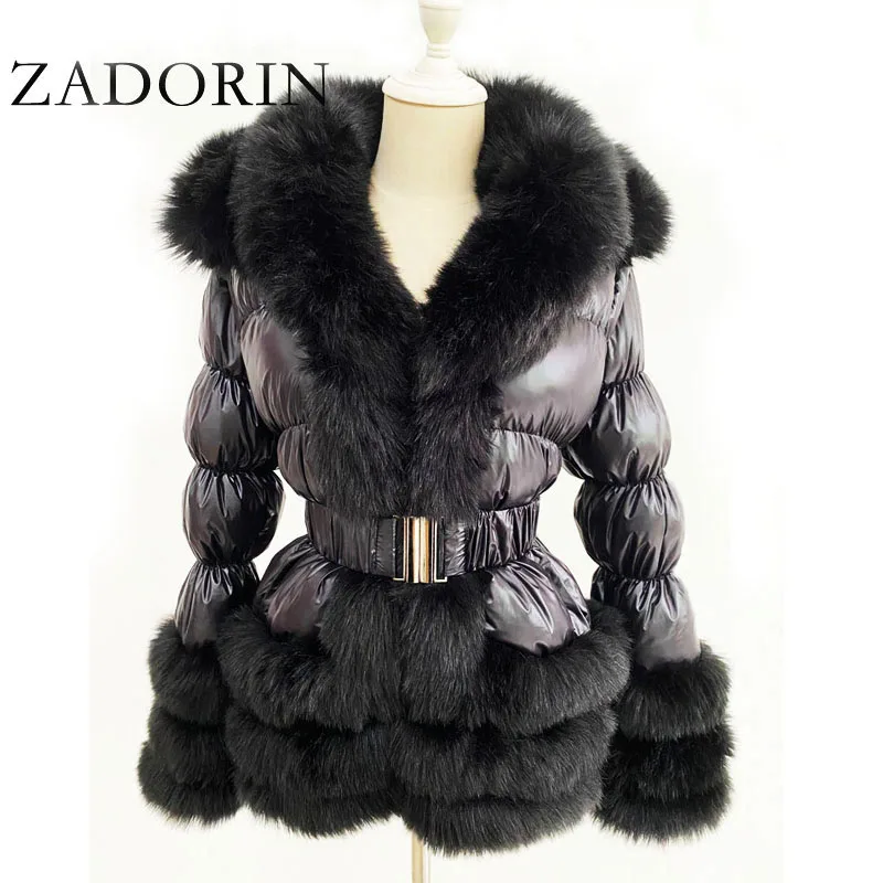 ZADORIN 2025 Winter Woman Clothes Warm White Duck Down Jacket Women Detachable Sleeve and Hood Faux Fur Coat Black Puffer Jacket