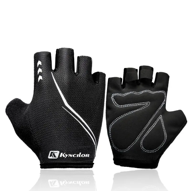 Men Women Bike Bicycle Outdoor Sports Breathable Gloves Half Finger Sponge Pad Gloves Unisex Riding Driving Outdoors Exercise - Цвет: Черный