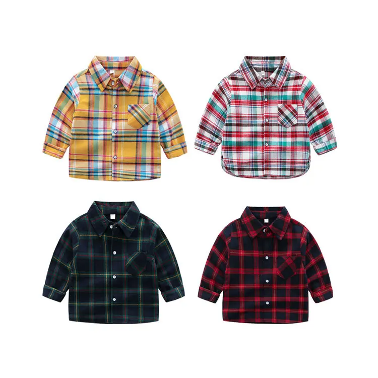 Brand Fashion Plaid Shirt for Boys Kids Long Sleeve Turn-down Collar Tee Shirt Clothes Children's Wild Top Tees Boys Blouse 2-7Y