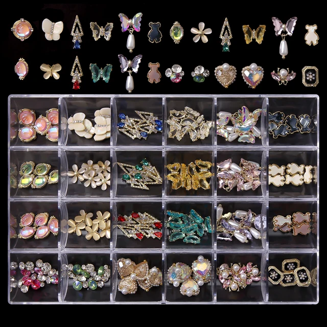 1BOX Jewelry Germ Nail Charms Luxury Kawaii Kit Crystal,Acrylic Flower,Rhinestones,Resin,Butterfly,Bear 3D Nails Decorations @MF set 10-120pcs