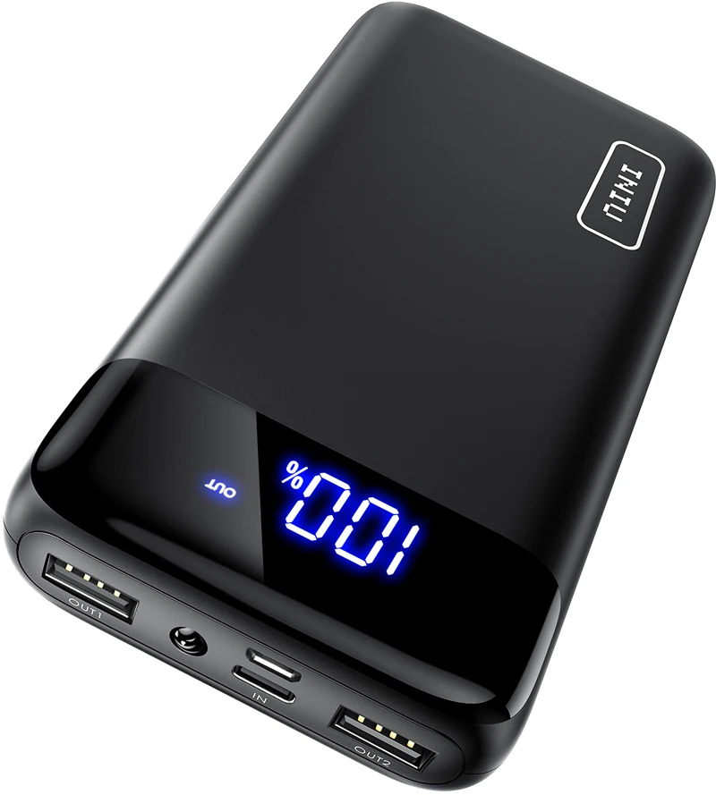 INIU power Bank 20000 мАч светодиодный дисплей USB Портативная зарядка внешний аккумулятор зарядное устройство для iPhone 11 Xiaomi мобильных телефонов - Цвет: Black