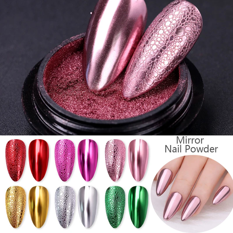 Nail Glitter 1 Box Mirror Nail Powder Sequins Pink Gold Silver Champagne Metal Effect Glitter Dust Pigment
