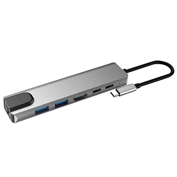 

6 in 1 USB 3.0 High Speed Ports Type-C Hub USB-C to 4K 30HZ HD Laptop Rj45 Gigabit Ethernet Network PD Hub Hot