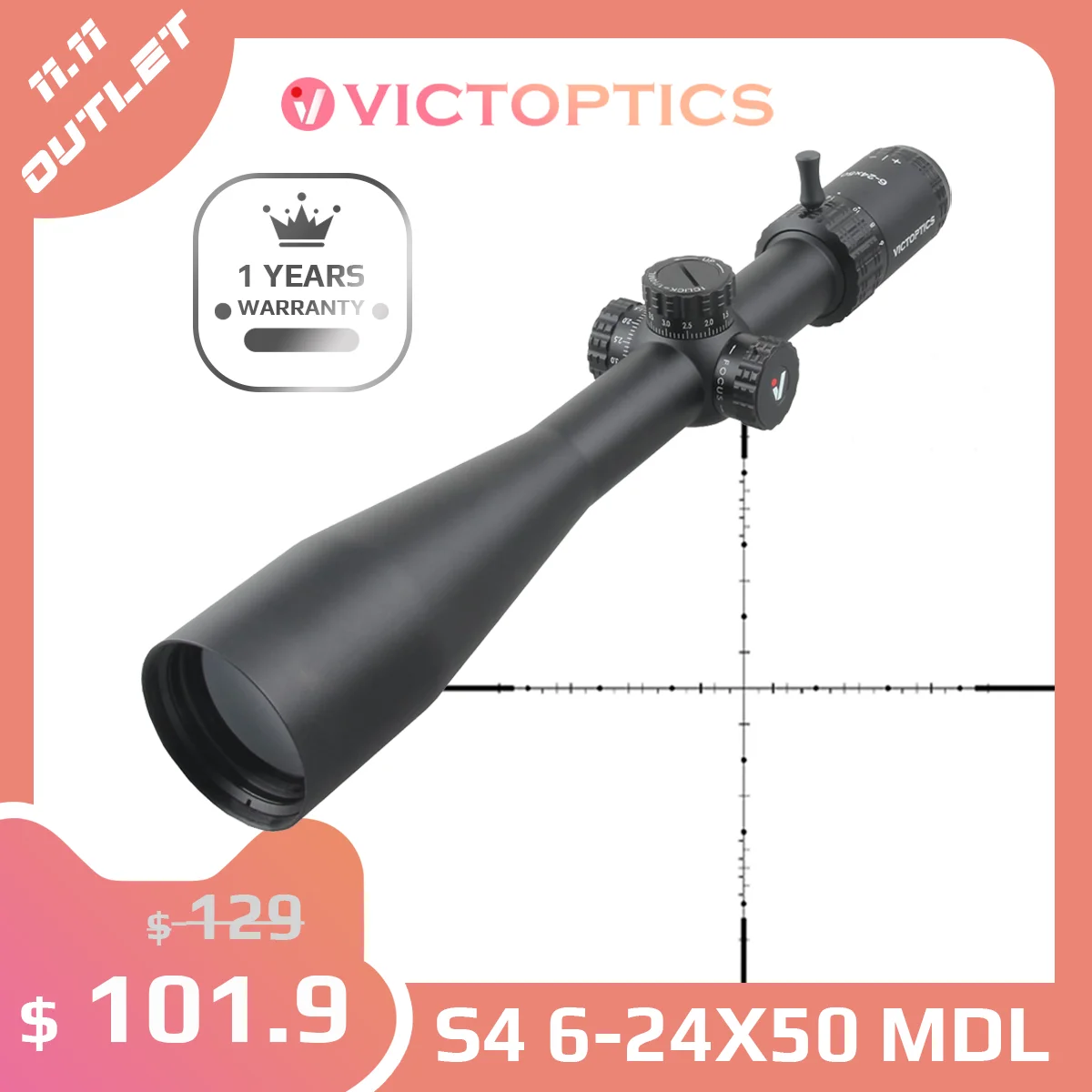 PROD 1005002139642530 VictOptics S4 6-24X50 MDL Hunting Optical Scope
30mm Tube 1/10 MIL For Sniper Airsoft Guns Fire Arms Riflescope .223
5.56 AR15