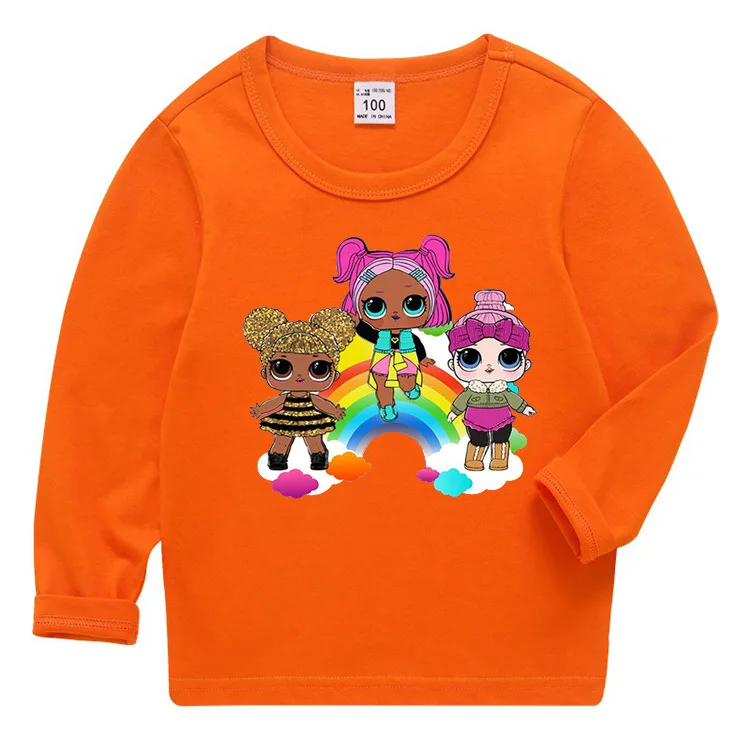 Детская футболка с длинными рукавами для девочек; сезон осень; Новинка года; Стильные Детские хлопковые топы; универсальная рубашка с изображением куклы-сюрприза