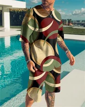 Summer men's suit 3D printed sportswear men's shorts suit 2021 summer casual T-shirt shorts sports suit men's 2-piece suit 6XL