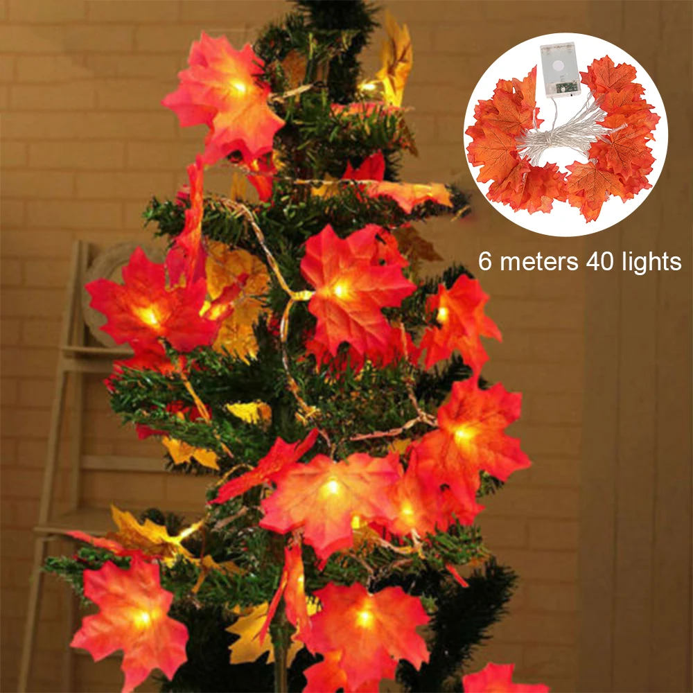 

New Autumn Decoration 10/20/40 LED Artificial Autumn Leaves Maple Leaves Fall Garland String Light Decor Halloween Christmas