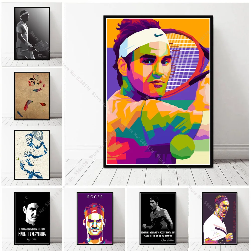 NT883 Oil Painting Roger federer Quote Artwork Star Collage Poster Print Wall Art Canvas Picture Living Home Room Decor | Дом и сад