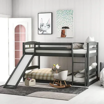 

twin over twin low bunk bed with slide and ladder