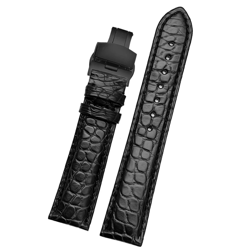 black black Двусторонний ремешок для часов из крокодиловой кожи, ремешок для часов, браслеты для 18 мм/19 мм/20 мм/21 мм/22 мм, черный - Цвет ремешка: black black