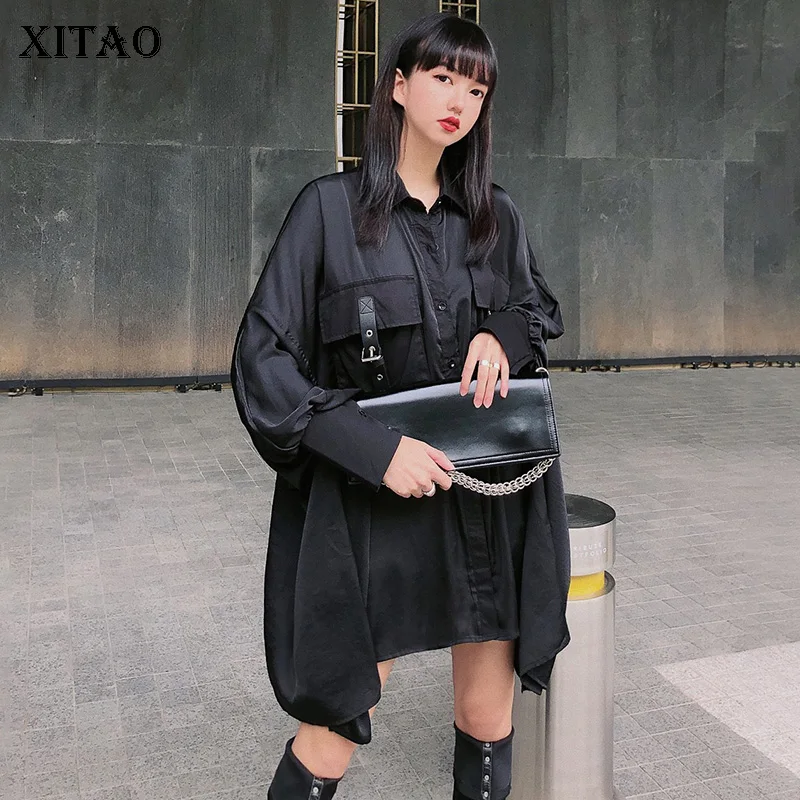 XITAO темная стильная Асимметричная женская блузка с рукавом летучая мышь модный