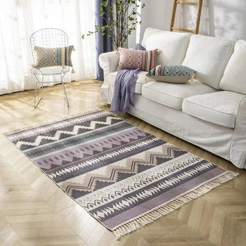 

Cotton Linen Tassel Carpet Multifunction Living Room Sofa Bedside Bedroom Table Home Tea Mat Foot Pad Decoratives Room