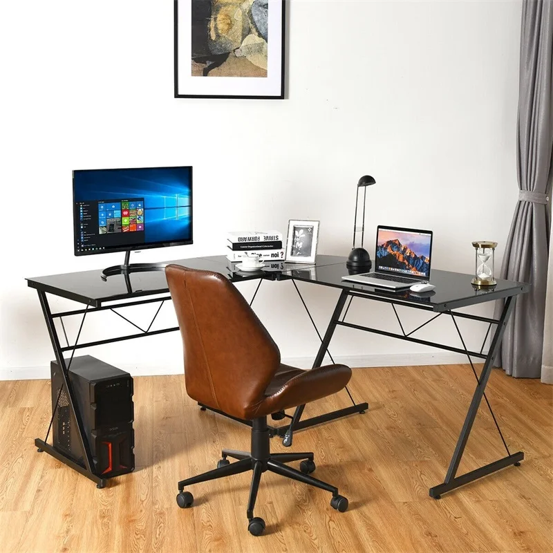 Mesa De Juegos Escritorio En Forma De K Mesa De Ordenador Pc,Mesa De Juegos De Vidrio Templado Dormitorio Escritorio De Acero Simple Para Computadora De Escritorio Para El Hogar Hogar