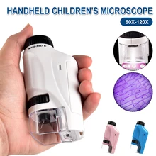 

60X-120X Handheld Children's Microscope Battery Operated Kids Toy with LED Light Phone Adapter Mini Microscope STEM Toy Kid Gift