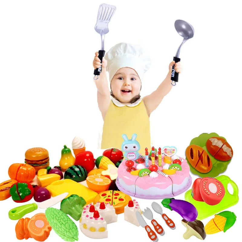 

Fruit Cut & Vegetable Cutting Children Play House Kitchen Toy Hamburg Western Food Cut Cake Cooking Game