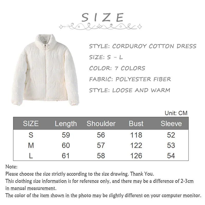Women's Winter Jacket Fashion Short Style to Overcome Warmth Corduroy Cotton Jacket New Simple Down Cotton Loose Casual Jacket