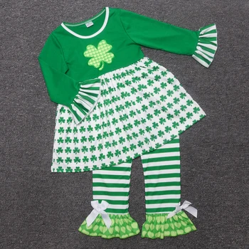 

Summer set girl Baby Girl Clothes Clovers Pattern Kids Wholeslae baby Set Boutique Girl Outfit