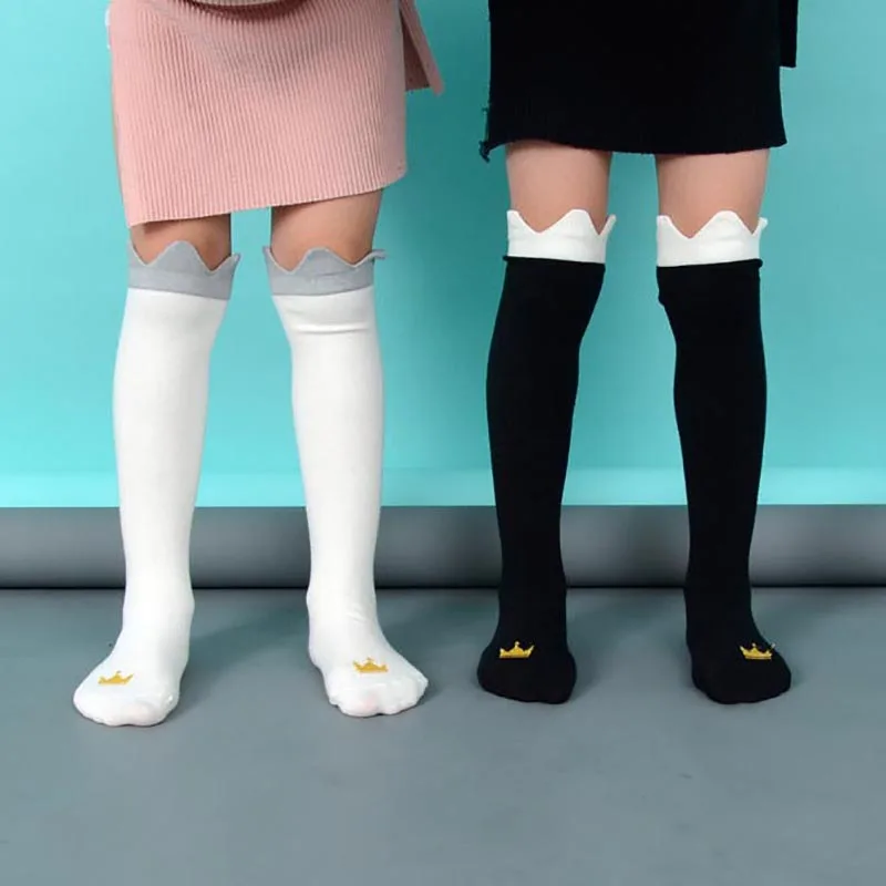 

Cute Baby Socks Crown Print Wavy Kids Socks Combed Cotton Baby Girl Princess Socks Warm High Tube knee Children Socks