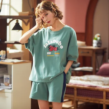 

Women's Pajama Sets Summer New Fashion Pajamas M-3XL Plus Size Loose Comfort Pyjamas Short Sleeve Trousers 2 Pcs Night Sleepwear