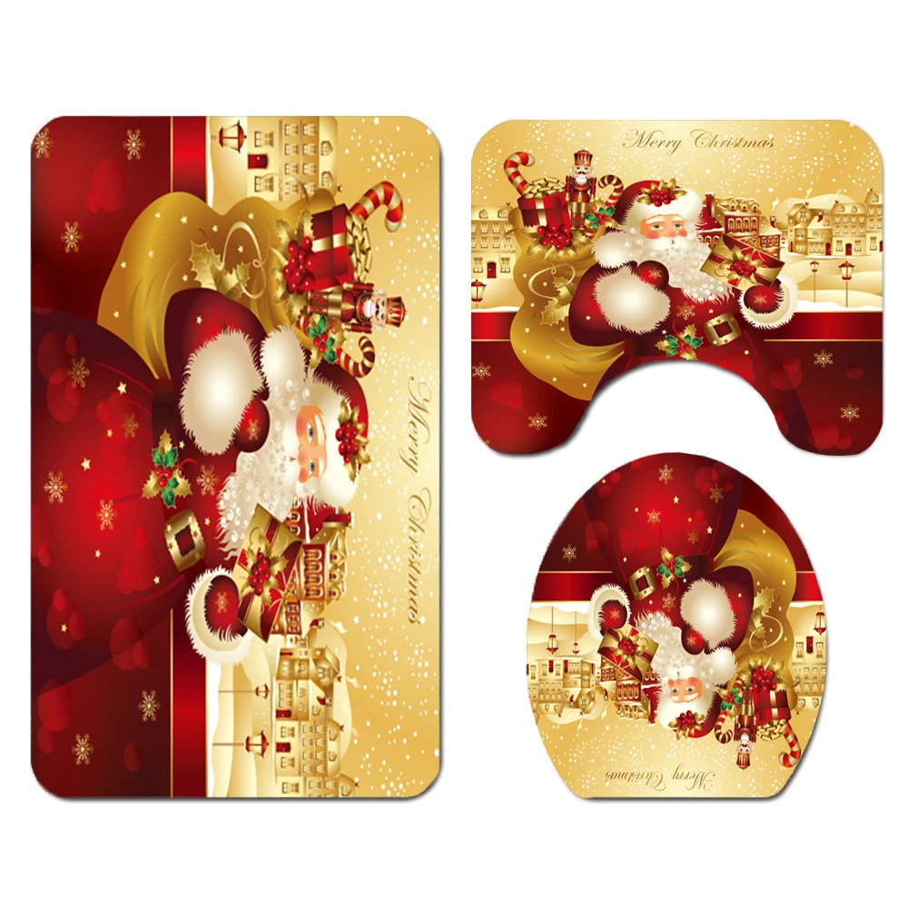 Merry Christmas, наборы для ванной, Санта Клаус, снеговик, водонепроницаемый, полиэстер, 180*180 см, занавеска для душа, коврик для ванной, крышка для унитаза, набор - Цвет: J 3PCS