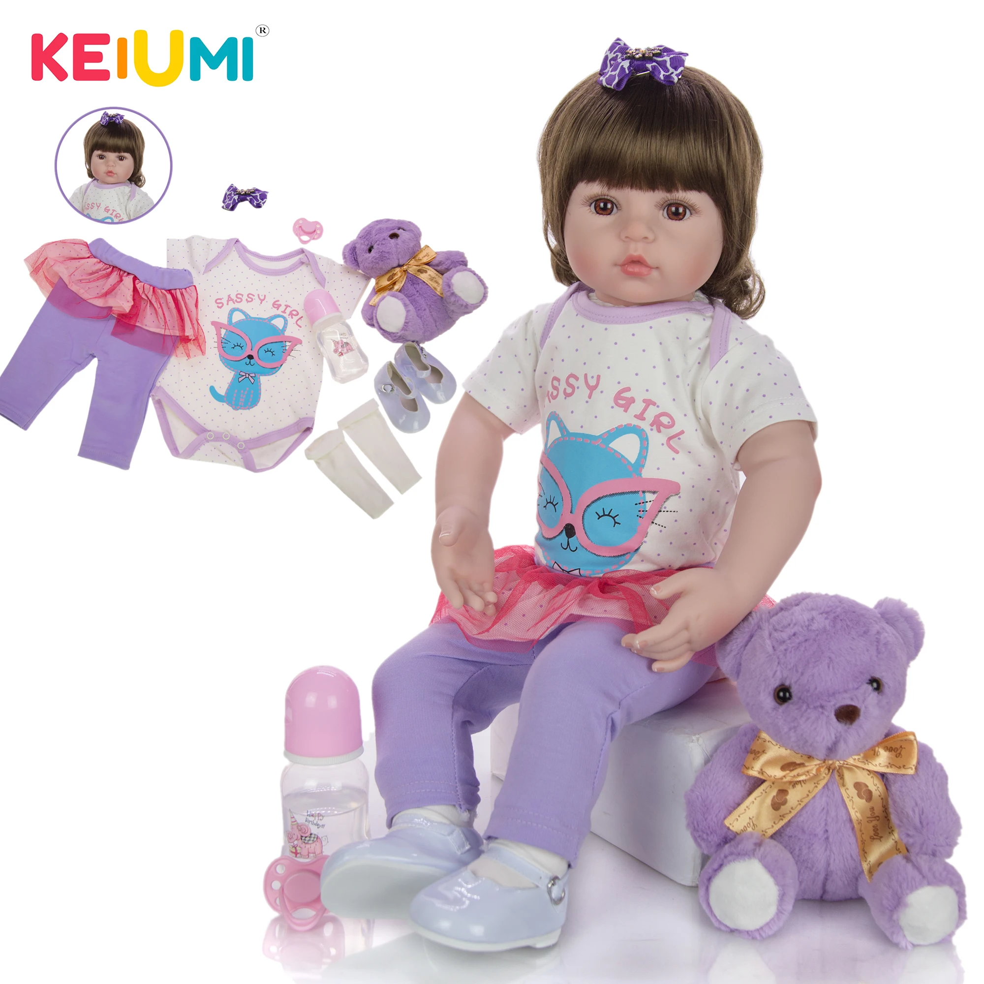 KEIUMI мультяшный стиль Lovley 60 см Косплей Кот реборн куклы реалистичный силиконовый
