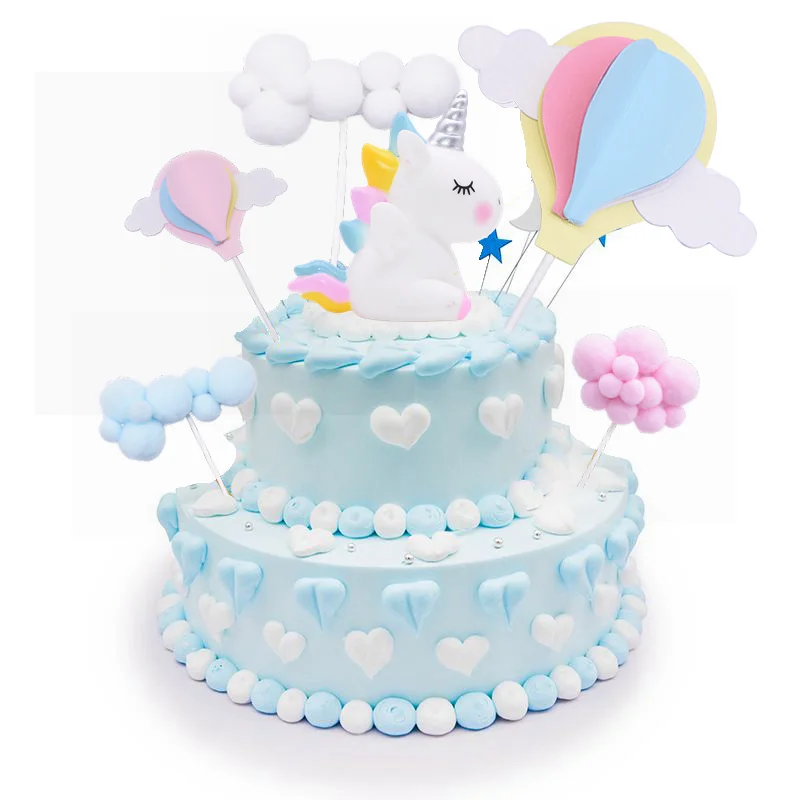 

1PC Unicorn Cake Topper Cloud Hot Air Balloon Shape Cupcake Topper for Wedding Birthday Baking Decor Kids Favor Party Supplies 7