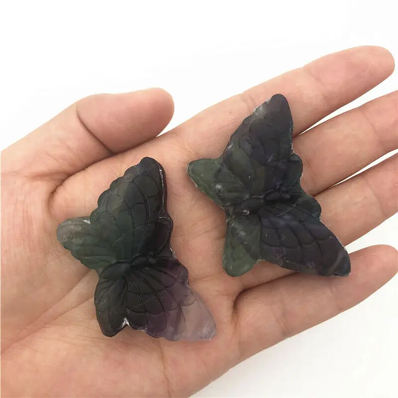2 Kinds Natural Crystal Butterfly Labradorite Fluorite Hand Carved Crystal Healing Gifts Natural Stones and Minerals