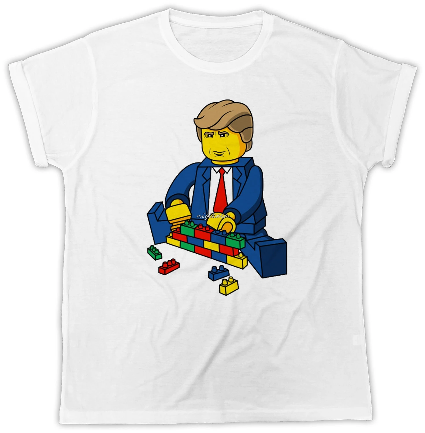 

DONALD TRUMP LEGO BUILD A WALL IDEAL GIFT BIRTHDAY PRESENT UNISEX COOL T SHIRT Cheap wholesale tees Summer Men'S fashion Tee