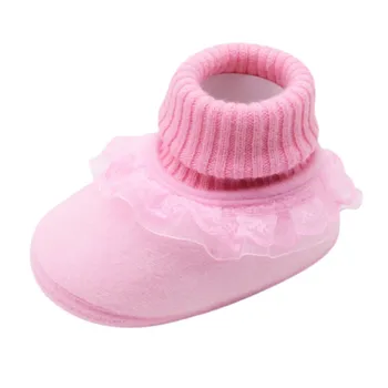 

Luokou Lace Solid Color Stitching Cotton Boots Warm Non-slip Baby Shoes Baby Toddler Shoes Toddler Shoesborn Shoes