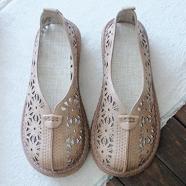 Хаки HUIFENGAZURRCS-Literature and Art Retro Hollow out Round Head Thick Bottom Shoes,Cotton and Hemp Comfortable Casual Shoes - Цвет: Хаки
