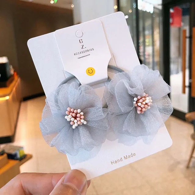 Oaoleer 2PCS/Set Novelty Net Yarn Flowers Elastic Hair Bands for Children Hair Circle Girl Hair Rope Rubber Band Ponytail Tie 5