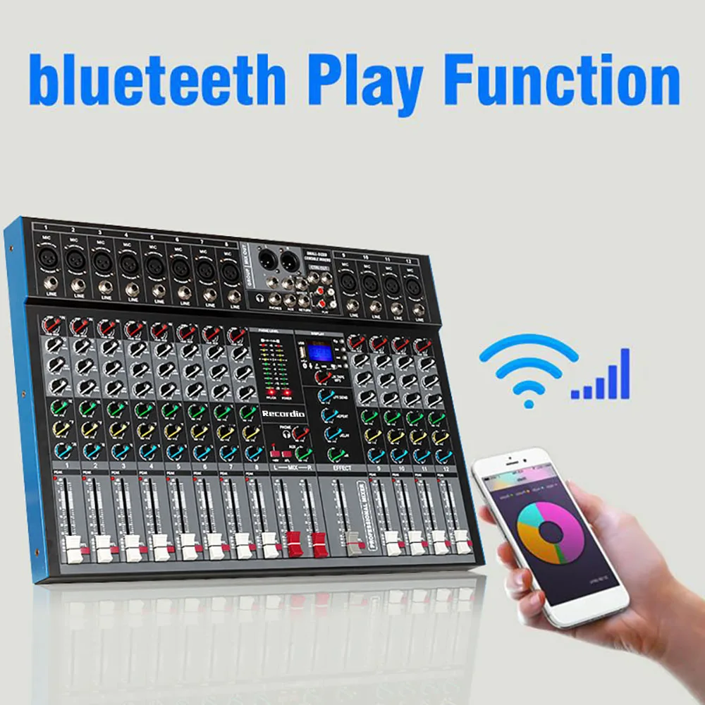 GAX-ET8 Professional 8 Channel blueteeth Audio Mixer USB High Bass Mixing Console MP3 Karaoke Amplifier DJ Equipment