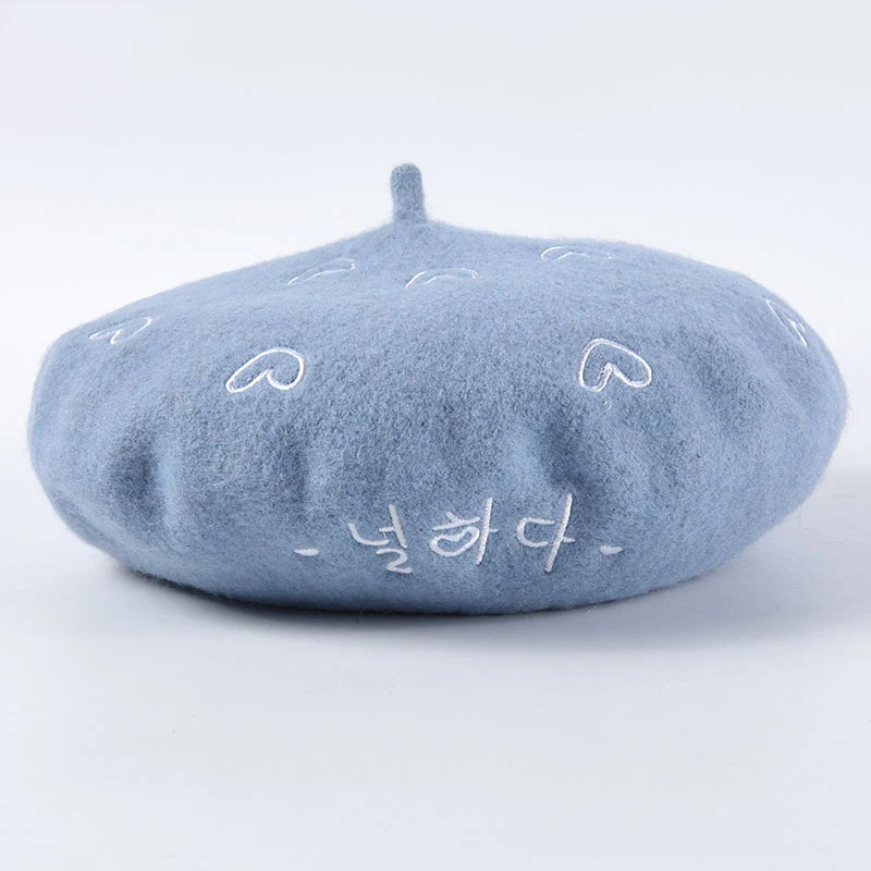 

USPOP 2019 Winter hats fashion women berets female heart embroidered wool beret thick warm wool hats