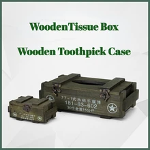 

New Military Green Retro Wooden Ammunition Box Tissue Box Theme Restaurant Decoration Nostalgic Military Toothpick Box