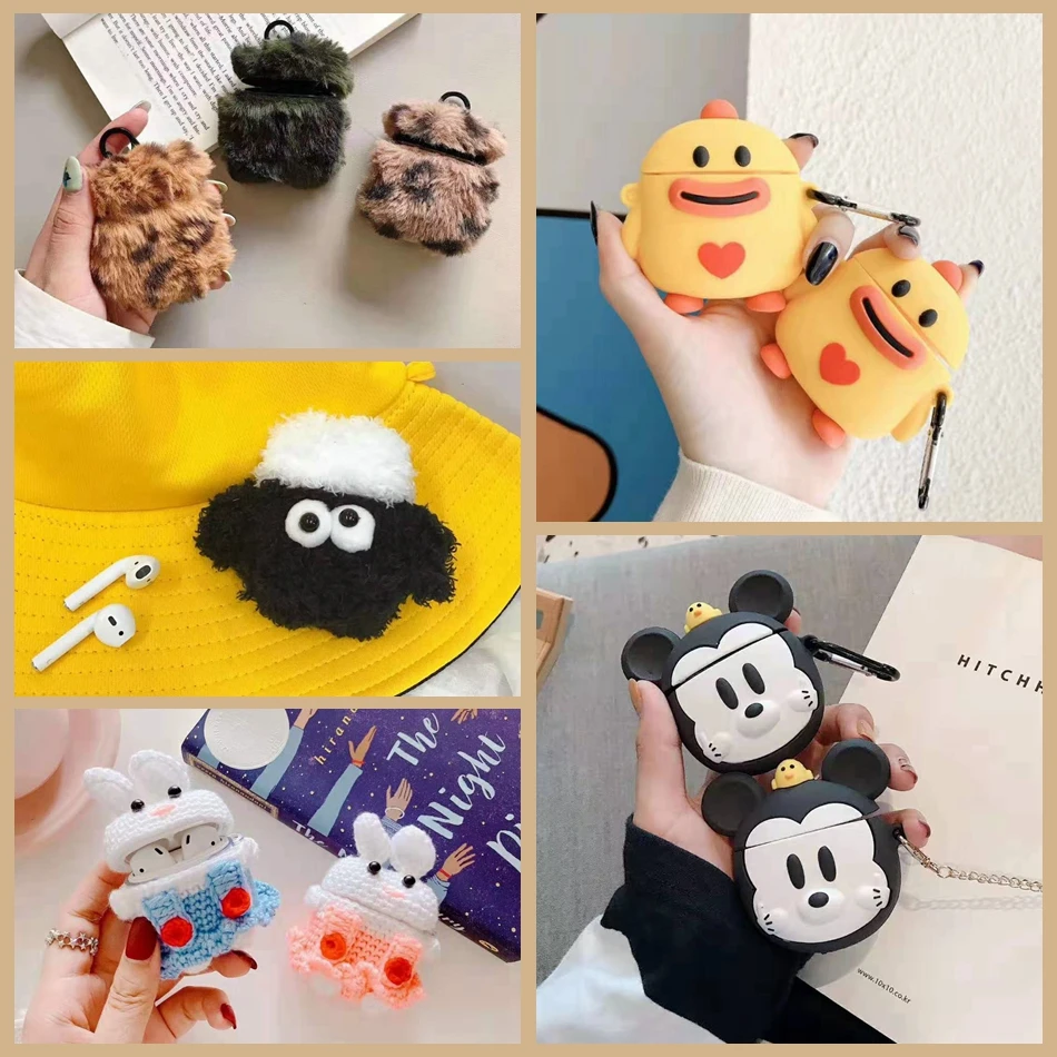Для AirPods чехол 3D милый мультфильм голова животного с плюшевой сумкой чехол для Airpods 2/i10/i11 TWS Защитная крышка с крючок карабина
