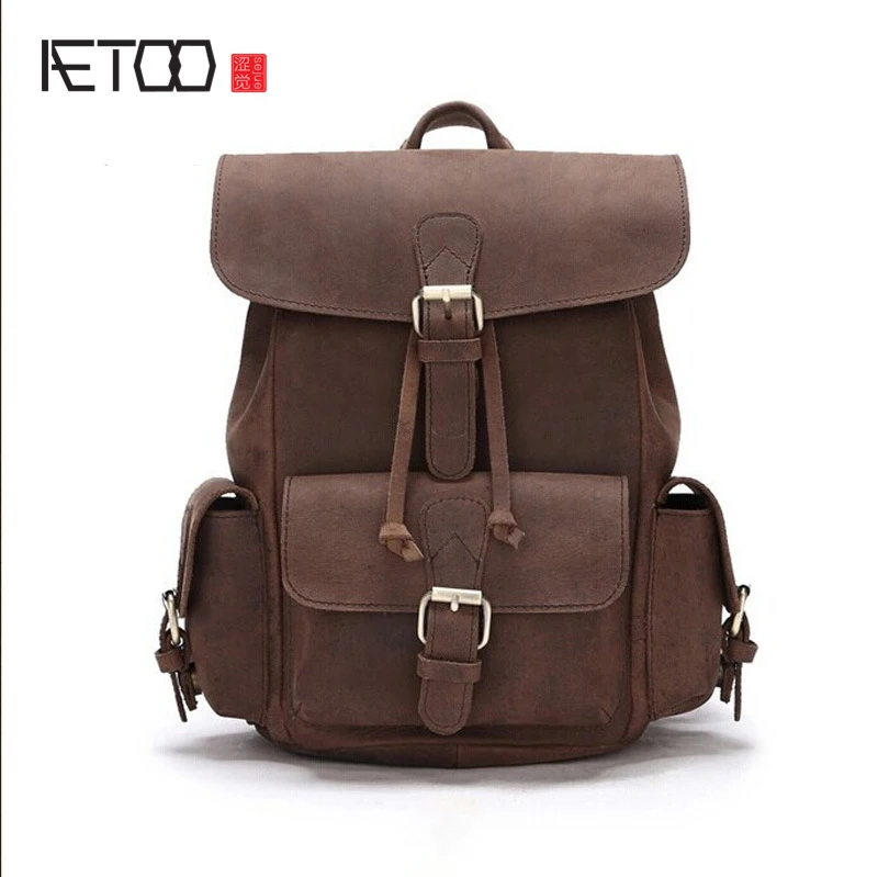 

BJYL Handmade wiping Korean version of the female bag shoulder bag leather casual backpack trend school wind pressure flower b