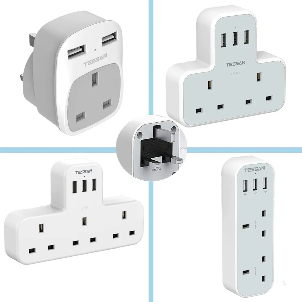 Tessan Uk Plug Extension Power Strip With 1/2/3 Outlets 2/3 Usb Port