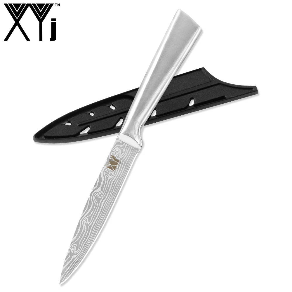 E.5 UTILITY KNIFE XYj 7 шт. набор кухонных ножей из нержавеющей стали для шеф-повара, точилка 8 дюймов, подставка для ножей, дамасское лезвие с узором, инструменты для приготовления пищи, аксессуары - Цвет: E.5 UTILITY KNIFE