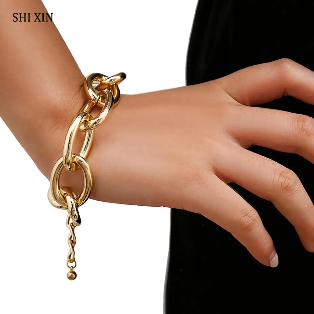 SHIXIN большие золотые массивные браслеты в стиле панк, ручная цепочка, ювелирные изделия для женщин, персональные хип-хоп кубинские звенья цепи, браслеты для женщин/девушек