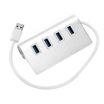 

4 Ports USB 3.0 Hub 5Gbps Adapter With Cable For PC Computer Silver Portable Super High Speed Aluminum Alloy Adapter Free Ship