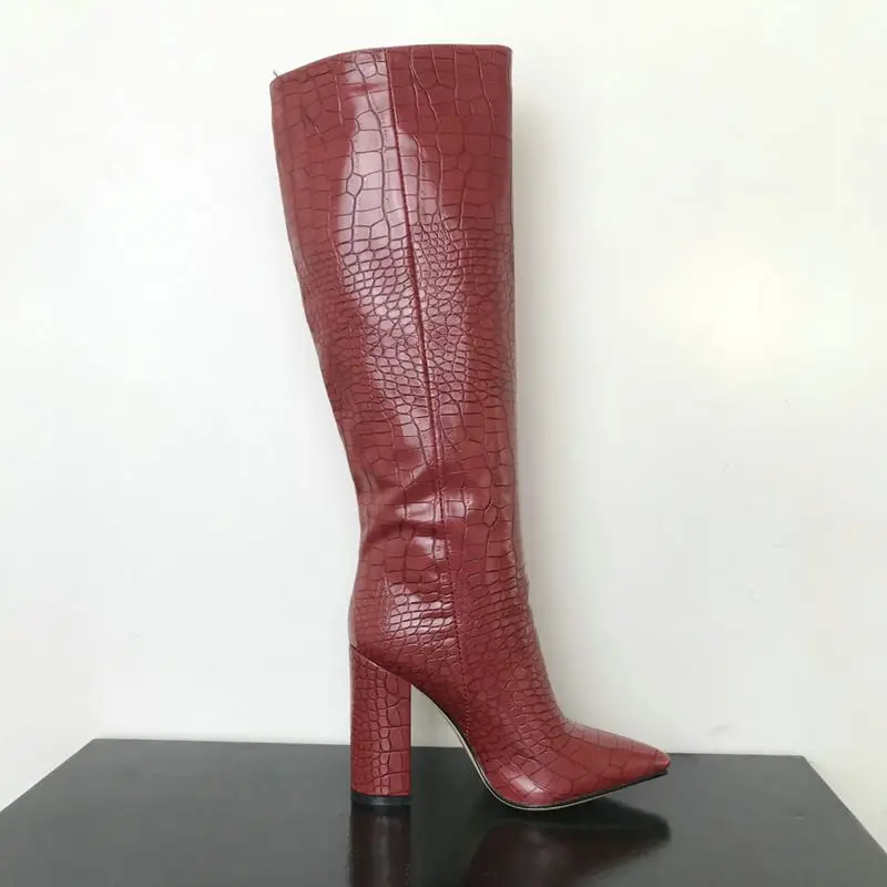 red brown MORAZORA, большие размеры 34-43, новые Брендовые женские сапоги до колена на Высоком толстом каблуке Дамская обувь с острым носком женские ковбойские сапоги - Цвет: red brown