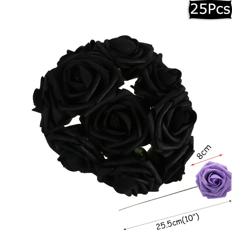 black 25 шт., искусственные розы, цветы, настоящие, искусственные розы, пенопластовые розы, сделай сам, для украшения свадьбы, для детского душа, украшения для дня рождения - Цвет: black