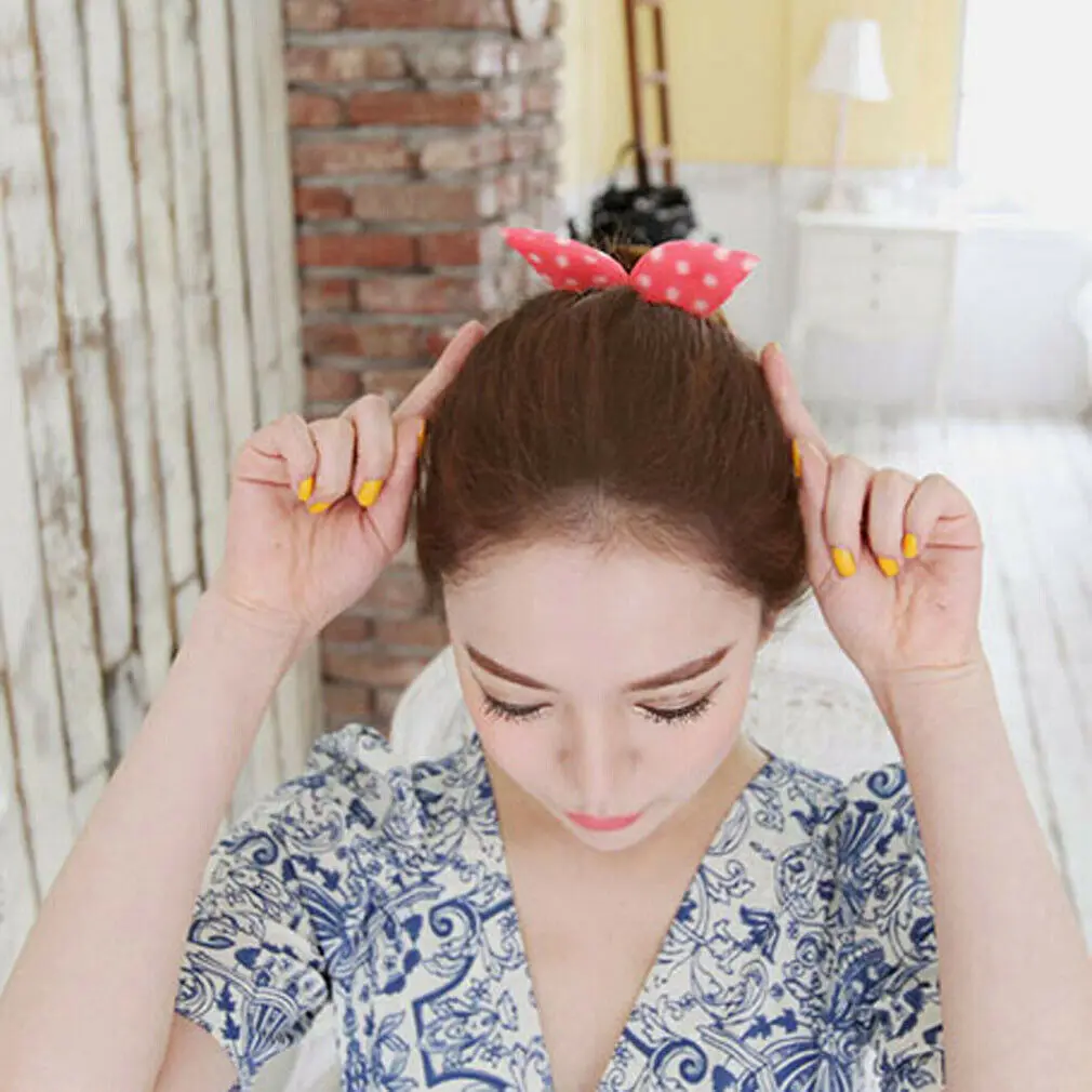 Hair Accessory Women Bunny Ear Sponge Hair Twist Styling Clip Stick Bun Maker Braid Magic Tools Floral Polka Dot Female Hairband
