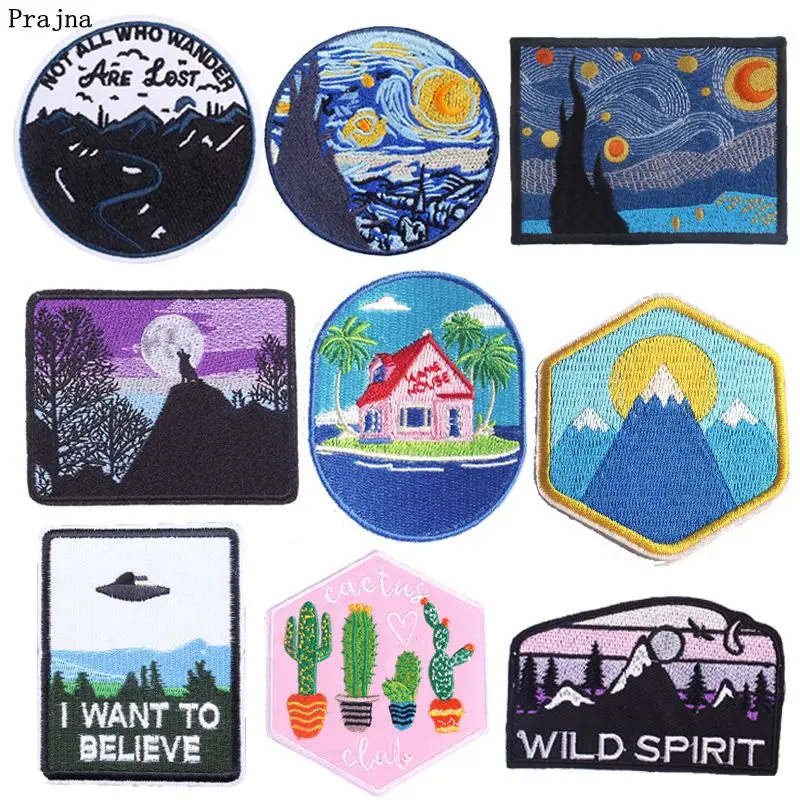 

Prajna Outdoor Hiking Patch Iron On Patches On Clothes Embroidered Patches For Clothing Stripe Mountain Badge Jacket Clothes DIY