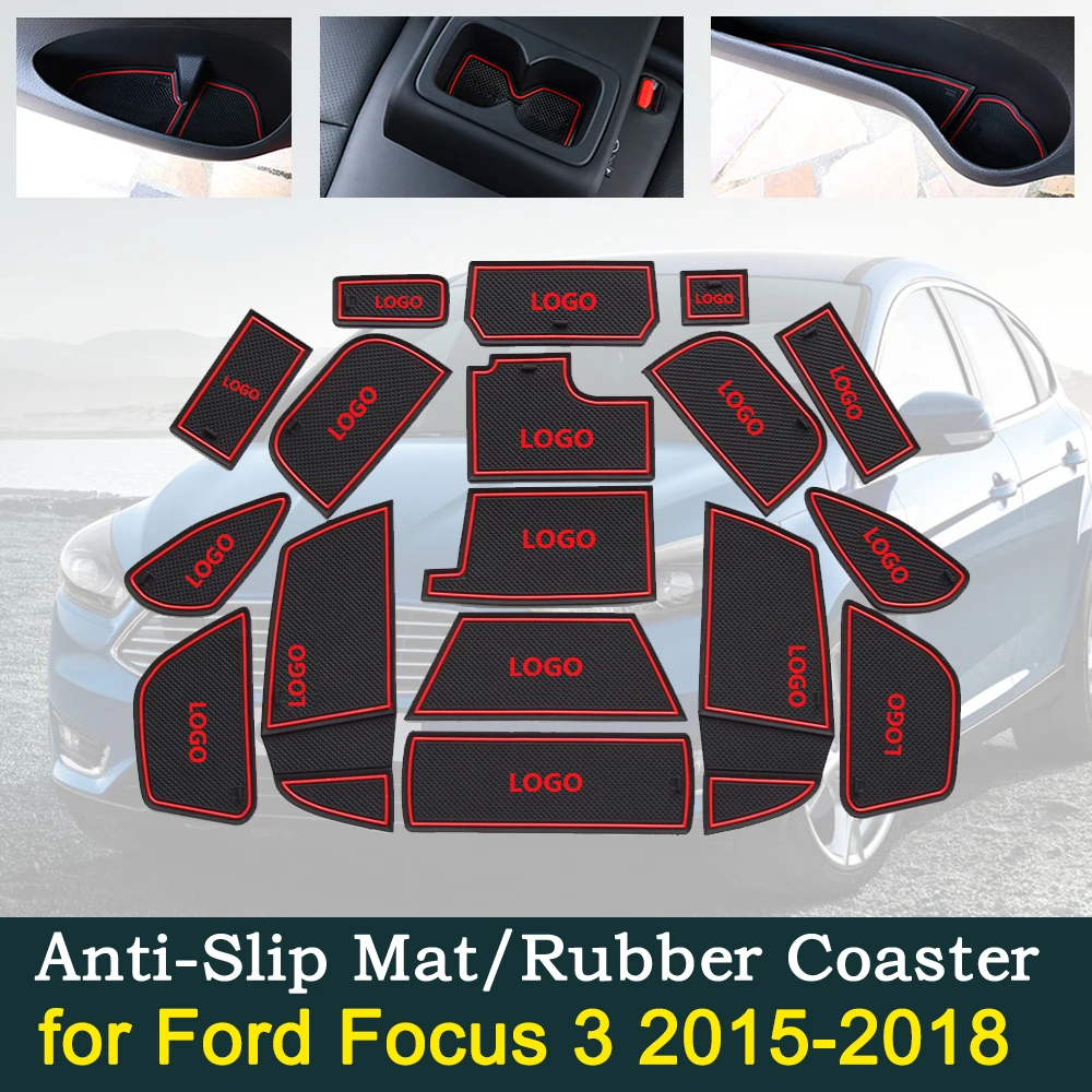 Противоскользящий резиновый коврик для двери подушка чашки Ford Focus 3 5 MK3 facelift ST RS 2015