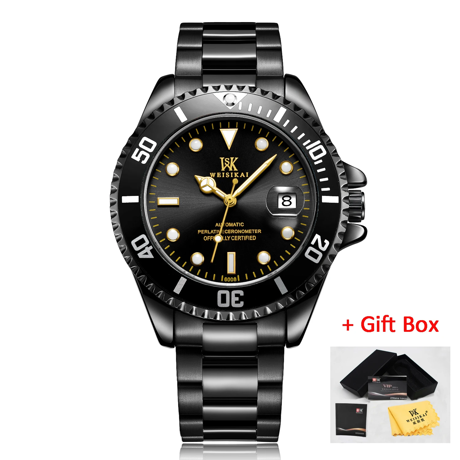WSK black gold WEISIKAI Мужские автоматические механические часы лучший бренд класса люкс спортивные Diver Мужские часы для дайвинга мужские наручные часы Relogio Masculino - Цвет: WSK black gold