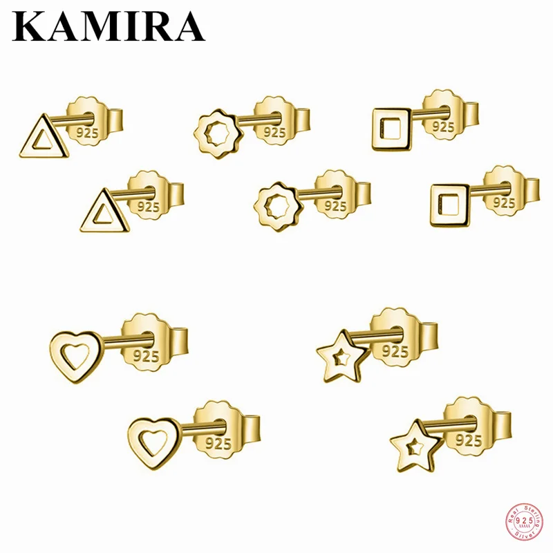 Kamira Argento Sterling 925 Coreano Mini Piccola Stella D'Amore Rotonda Orecchini Per Le Donne Teen Classico Semplice Regalo Carino Gioielli Fascino
